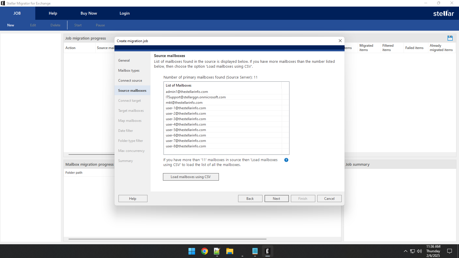 In the next section, you can see the list of mailboxes that the software found on the source Microsoft 365 tenant.